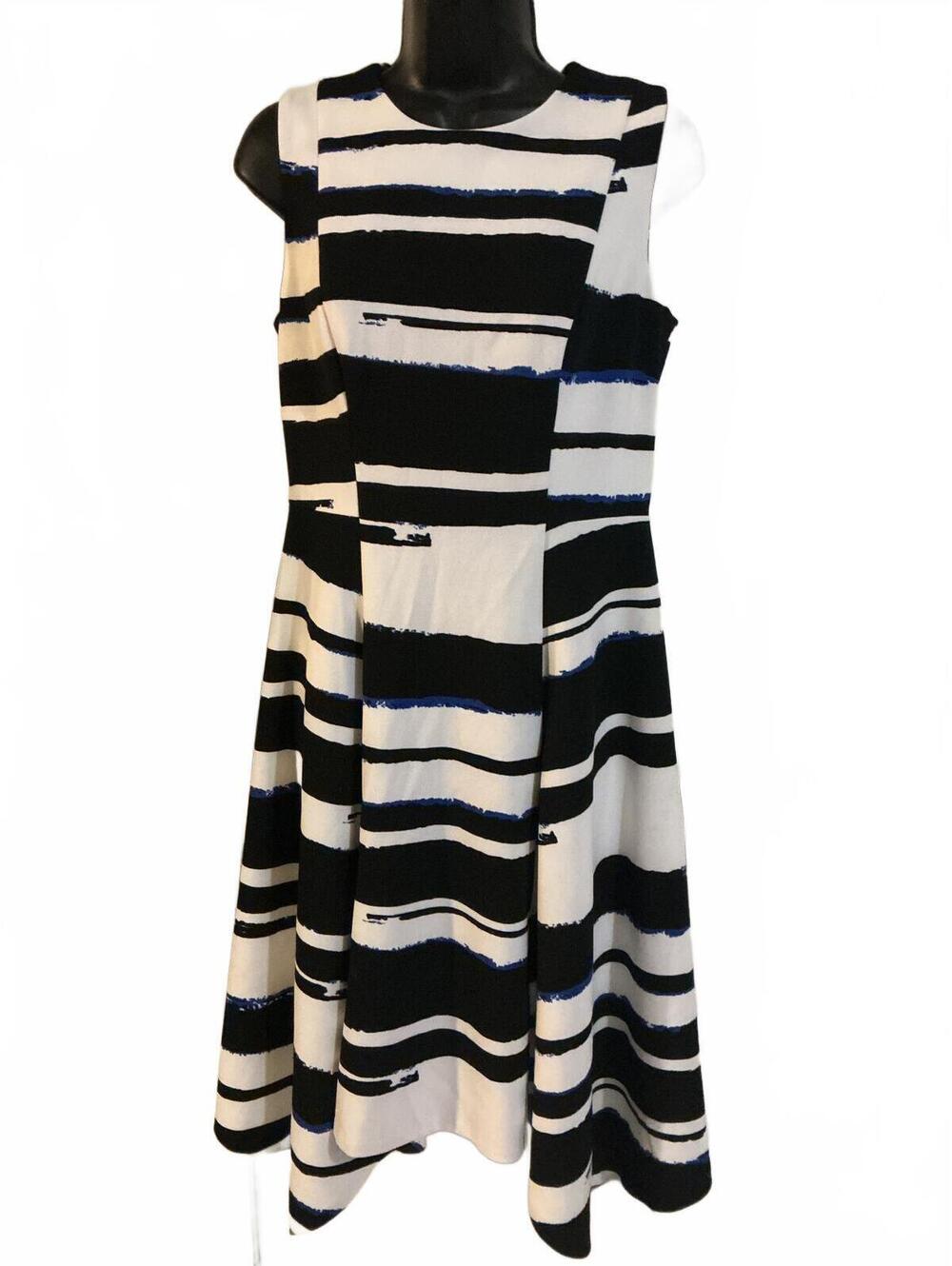 DKNY Sleeveless Black, White and Blue Dress 6